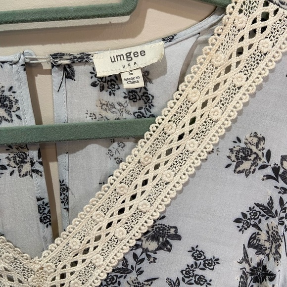 Umgee Embroidered Mini Swing Dress Blue Floral‎ Bohemian Gypsy Cottagecore sz S - Picture 7 of 9